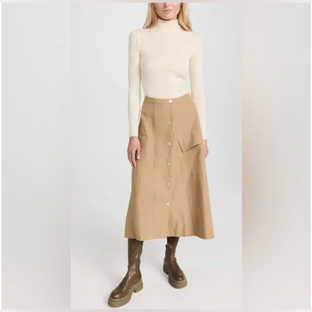 Vince Women’s Linen Blend Utility Button-Down Midi Skirt Size 10 - Picture 2 of 12